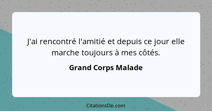 J'ai rencontré l'amitié et depuis ce jour elle marche toujours à mes côtés.... - Grand Corps Malade