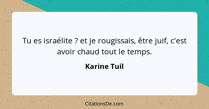 Tu es israélite ? et je rougissais, être juif, c'est avoir chaud tout le temps.... - Karine Tuil