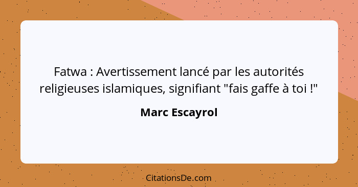 Fatwa : Avertissement lancé par les autorités religieuses islamiques, signifiant "fais gaffe à toi !"... - Marc Escayrol