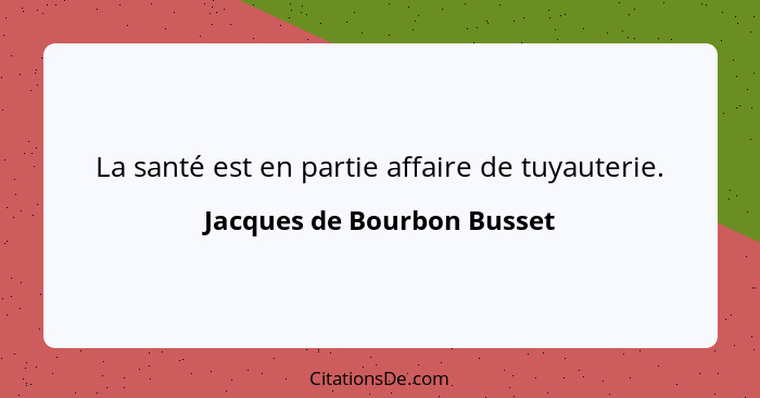 La santé est en partie affaire de tuyauterie.... - Jacques de Bourbon Busset