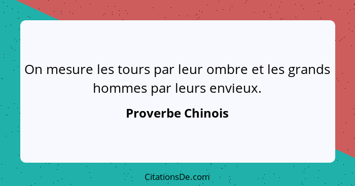 On mesure les tours par leur ombre et les grands hommes par leurs envieux.... - Proverbe Chinois