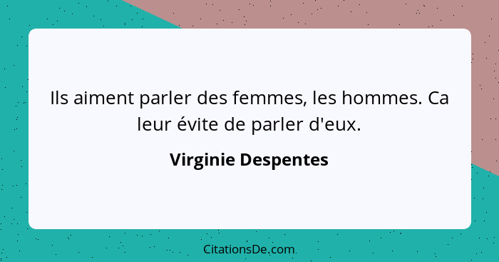 Ils aiment parler des femmes, les hommes. Ca leur évite de parler d'eux.... - Virginie Despentes