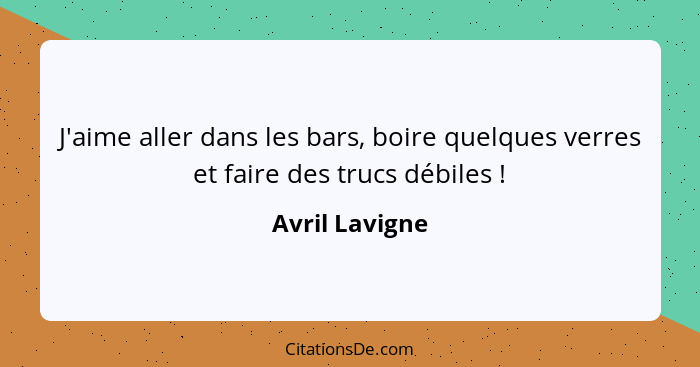 J'aime aller dans les bars, boire quelques verres et faire des trucs débiles !... - Avril Lavigne