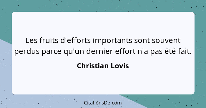 Les fruits d'efforts importants sont souvent perdus parce qu'un dernier effort n'a pas été fait.... - Christian Lovis