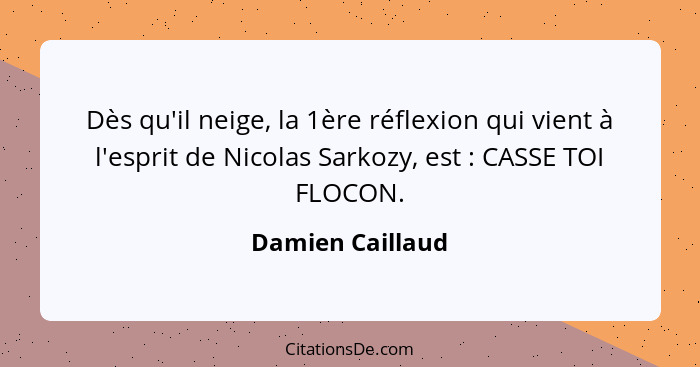 Dès qu'il neige, la 1ère réflexion qui vient à l'esprit de Nicolas Sarkozy, est : CASSE TOI FLOCON.... - Damien Caillaud