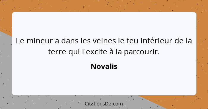 Le mineur a dans les veines le feu intérieur de la terre qui l'excite à la parcourir.... - Novalis