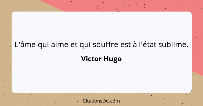 L'âme qui aime et qui souffre est à l'état sublime.... - Victor Hugo