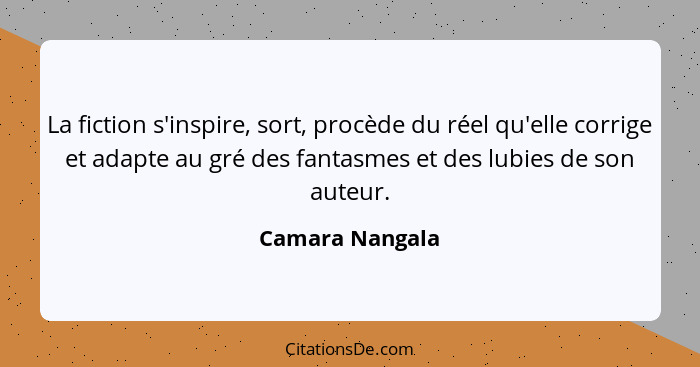 La fiction s'inspire, sort, procède du réel qu'elle corrige et adapte au gré des fantasmes et des lubies de son auteur.... - Camara Nangala