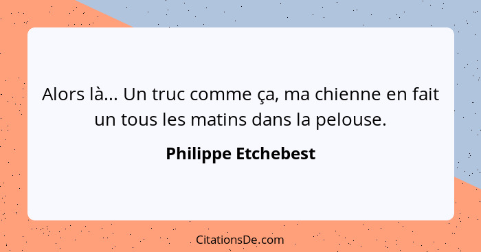 Alors là... Un truc comme ça, ma chienne en fait un tous les matins dans la pelouse.... - Philippe Etchebest