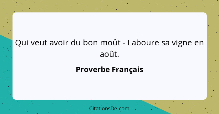 Qui veut avoir du bon moût - Laboure sa vigne en août.... - Proverbe Français