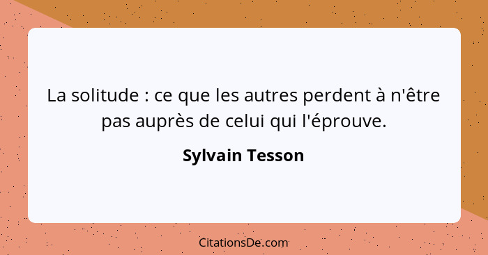 La solitude : ce que les autres perdent à n'être pas auprès de celui qui l'éprouve.... - Sylvain Tesson
