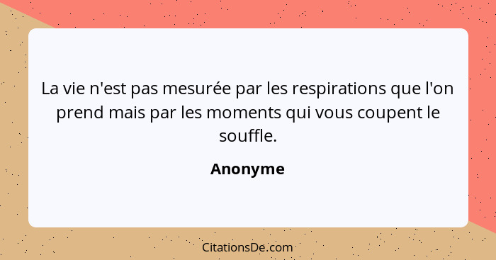 La vie n'est pas mesurée par les respirations que l'on prend mais par les moments qui vous coupent le souffle.... - Anonyme