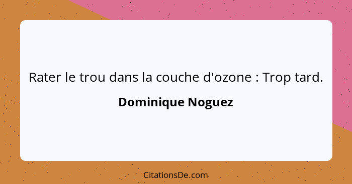 Rater le trou dans la couche d'ozone : Trop tard.... - Dominique Noguez