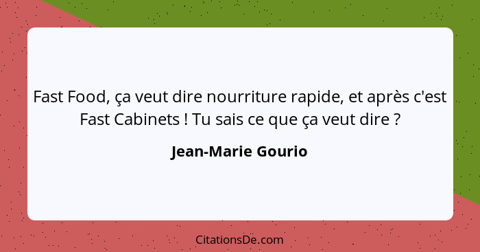 Fast Food, ça veut dire nourriture rapide, et après c'est Fast Cabinets ! Tu sais ce que ça veut dire ?... - Jean-Marie Gourio