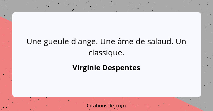 Une gueule d'ange. Une âme de salaud. Un classique.... - Virginie Despentes