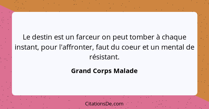 Le destin est un farceur on peut tomber à chaque instant, pour l'affronter, faut du coeur et un mental de résistant.... - Grand Corps Malade