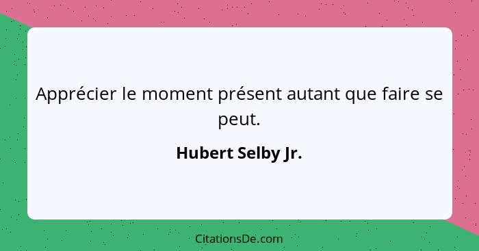 Apprécier le moment présent autant que faire se peut.... - Hubert Selby Jr.