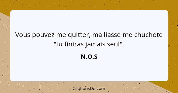 Vous pouvez me quitter, ma liasse me chuchote "tu finiras jamais seul".... - N.O.S