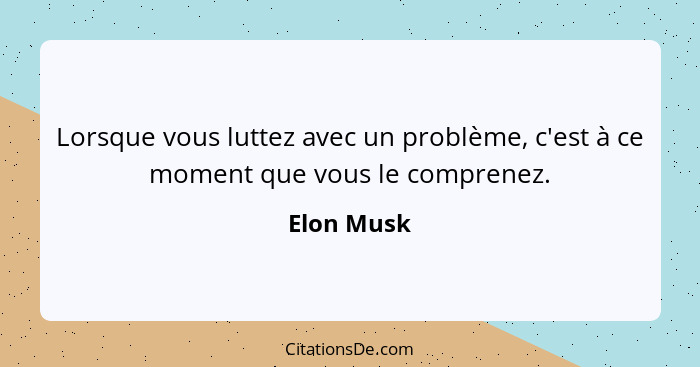 Lorsque vous luttez avec un problème, c'est à ce moment que vous le comprenez.... - Elon Musk