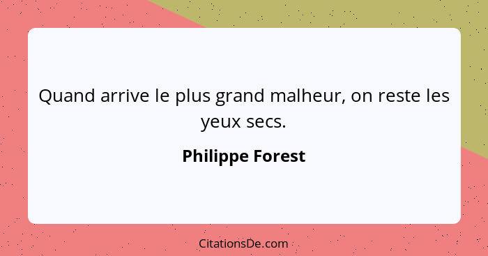 Quand arrive le plus grand malheur, on reste les yeux secs.... - Philippe Forest