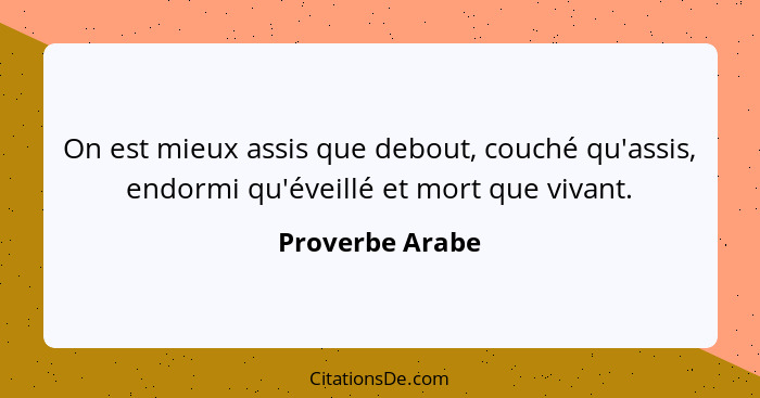 On est mieux assis que debout, couché qu'assis, endormi qu'éveillé et mort que vivant.... - Proverbe Arabe