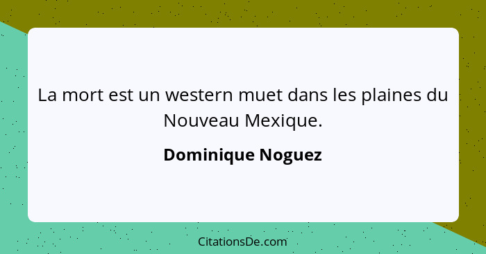 La mort est un western muet dans les plaines du Nouveau Mexique.... - Dominique Noguez