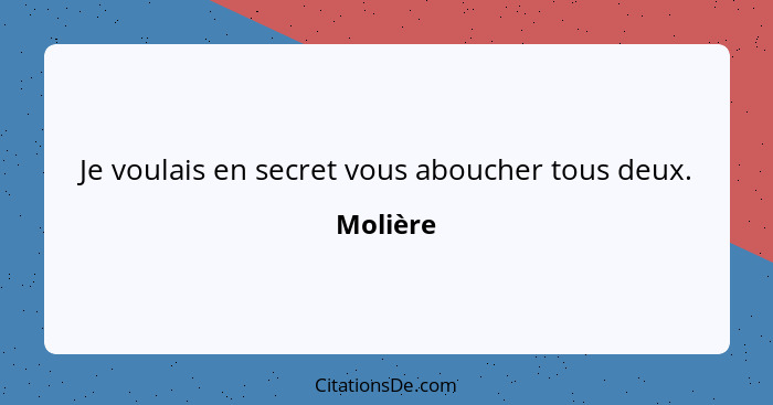 Je voulais en secret vous aboucher tous deux.... - Molière