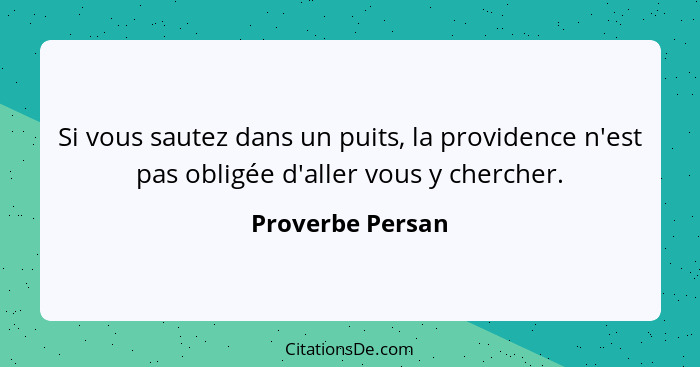 Si vous sautez dans un puits, la providence n'est pas obligée d'aller vous y chercher.... - Proverbe Persan