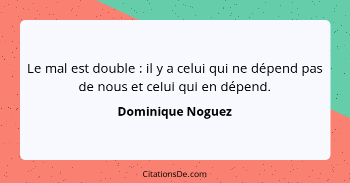 Le mal est double : il y a celui qui ne dépend pas de nous et celui qui en dépend.... - Dominique Noguez