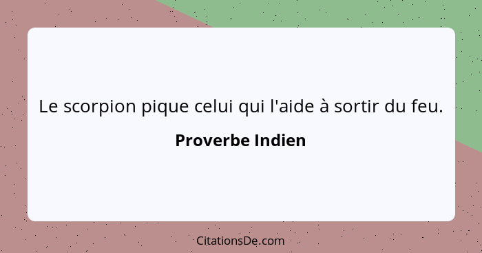 Le scorpion pique celui qui l'aide à sortir du feu.... - Proverbe Indien