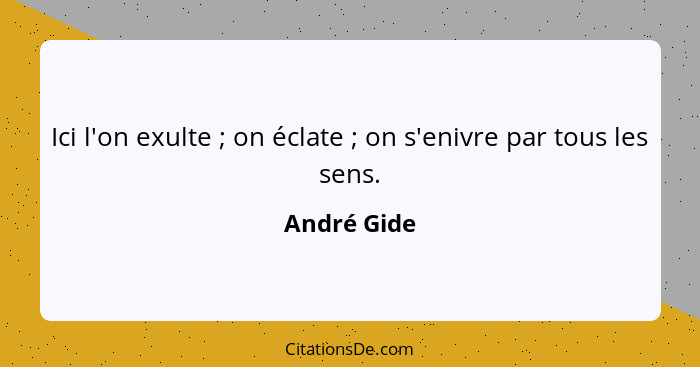 Ici l'on exulte ; on éclate ; on s'enivre par tous les sens.... - André Gide