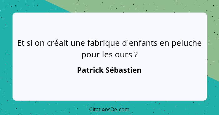 Et si on créait une fabrique d'enfants en peluche pour les ours ?... - Patrick Sébastien