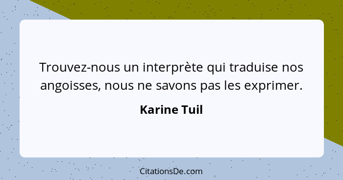 Trouvez-nous un interprète qui traduise nos angoisses, nous ne savons pas les exprimer.... - Karine Tuil