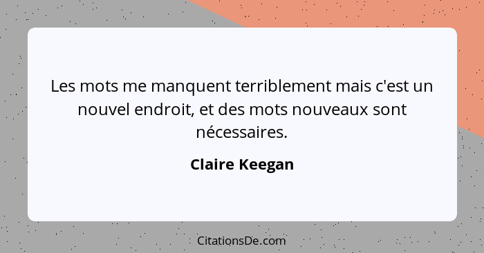 Les mots me manquent terriblement mais c'est un nouvel endroit, et des mots nouveaux sont nécessaires.... - Claire Keegan