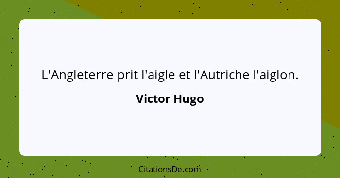 L'Angleterre prit l'aigle et l'Autriche l'aiglon.... - Victor Hugo