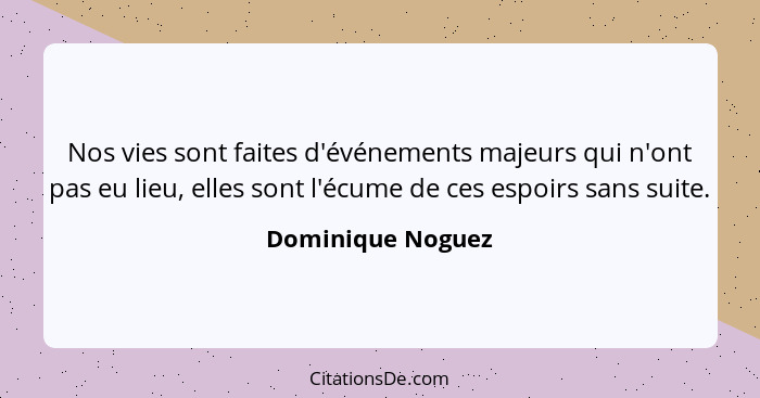 Nos vies sont faites d'événements majeurs qui n'ont pas eu lieu, elles sont l'écume de ces espoirs sans suite.... - Dominique Noguez