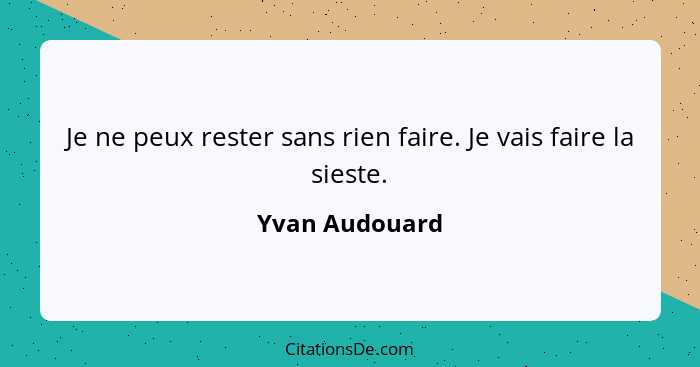 Je ne peux rester sans rien faire. Je vais faire la sieste.... - Yvan Audouard