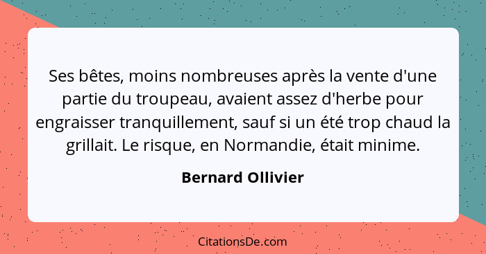 Ses bêtes, moins nombreuses après la vente d'une partie du troupeau, avaient assez d'herbe pour engraisser tranquillement, sauf si... - Bernard Ollivier