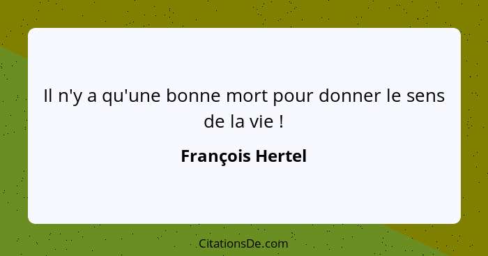 Il n'y a qu'une bonne mort pour donner le sens de la vie !... - François Hertel