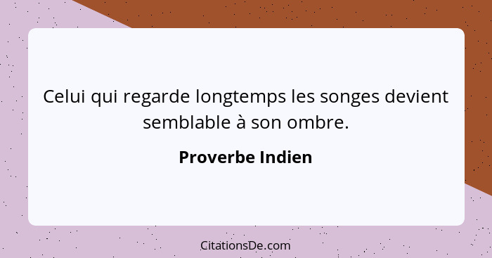 Celui qui regarde longtemps les songes devient semblable à son ombre.... - Proverbe Indien