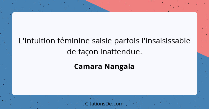 L'intuition féminine saisie parfois l'insaisissable de façon inattendue.... - Camara Nangala