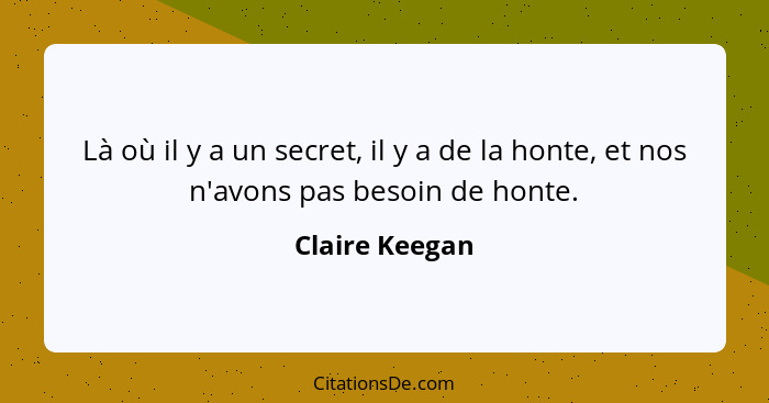 Là où il y a un secret, il y a de la honte, et nos n'avons pas besoin de honte.... - Claire Keegan