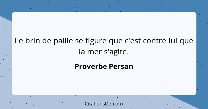 Le brin de paille se figure que c'est contre lui que la mer s'agite.... - Proverbe Persan