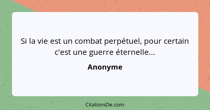 Si la vie est un combat perpétuel, pour certain c'est une guerre éternelle...... - Anonyme