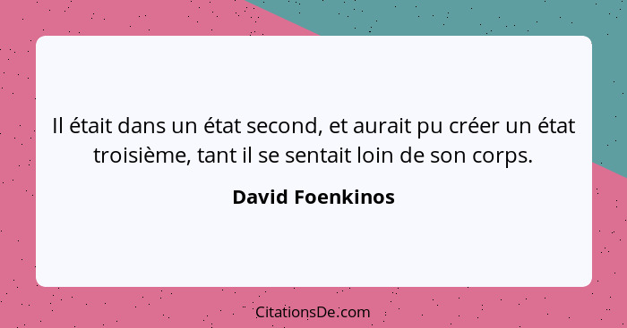 Il était dans un état second, et aurait pu créer un état troisième, tant il se sentait loin de son corps.... - David Foenkinos