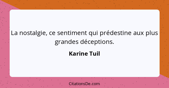 La nostalgie, ce sentiment qui prédestine aux plus grandes déceptions.... - Karine Tuil