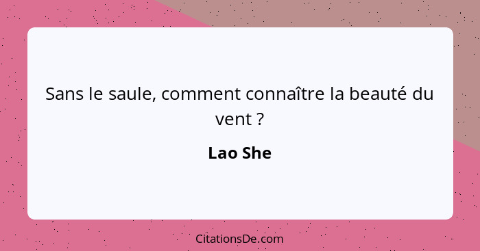 Sans le saule, comment connaître la beauté du vent ?... - Lao She