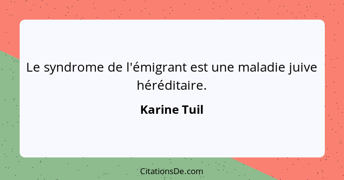 Le syndrome de l'émigrant est une maladie juive héréditaire.... - Karine Tuil