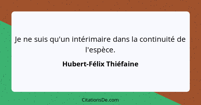 Je ne suis qu'un intérimaire dans la continuité de l'espèce.... - Hubert-Félix Thiéfaine