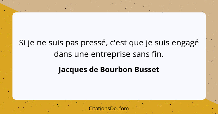 Si je ne suis pas pressé, c'est que je suis engagé dans une entreprise sans fin.... - Jacques de Bourbon Busset